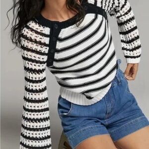 Maeve Black and White Striped Sweater